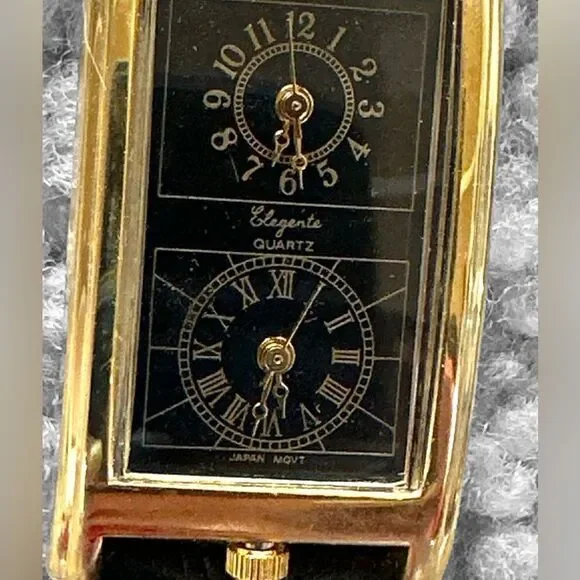 Lot of 3 Duel Time Quartz watch stainless steel back Japan- leather bands - Picture 4 of 8